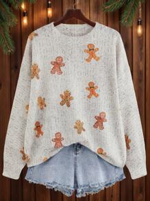 SHEIN LUNE Plus Size Women Crew Neck Long Sleeve Knitted Sweater Fall Winter - White - View 1