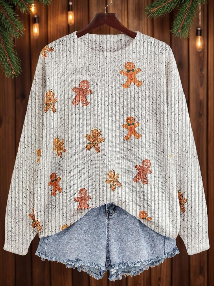 SHEIN LUNE Plus Size Women Crew Neck Long Sleeve Knitted Sweater Fall Winter - White - View 1