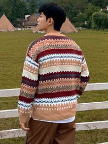 DAZY Men's Geo Pattern Casual Knit Sweater, Fall Autumn/Winter, Suitable For Thanksgiving