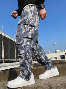 Manfinity LEGND Manfinity Plus Size Męskie Streetwear All Over Print Flap Pocket Loose Fit Proste Spodnie Cargo Camo Cargo Spodnie