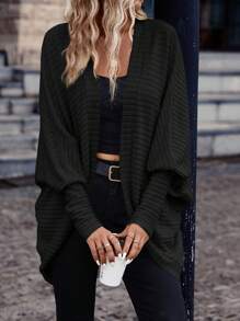 SHEIN Frenchy Women Solid Color Batwing Sleeve Open Front Casual Jacket, Autumn Winter Black Spring - Black - View 4