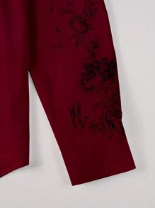 Manfinity Homme Men's Front Button Closure Long Sleeve Floral Print Simple Design Casual Shirt - Burgundy - View 6