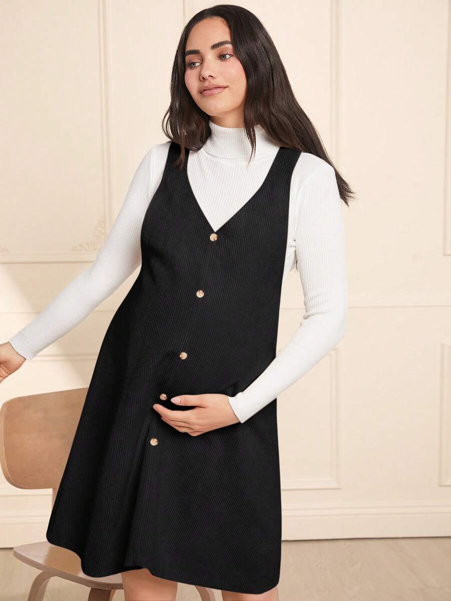 SHEIN Maternity Casual Dress With Top, Loose Fit Short Maternity Dress - Black - View 1