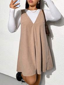 SHEIN Essnce 大码女装秋季秋装曲线新款时尚休闲通勤设计卡其色吊带连衣裙，休闲连衣裙，宽松连衣裙优雅女装 - 杏色 - 查看 8