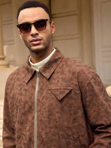Manfinity ModaGents Men Casual Young PU Loose Long Sleeve Leather Jacket