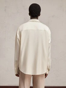 Manfinity VCAY 1pc Men Woven Fitted Turn-Down Collar Long Sleeve Casual Shacket, Suitable For Daily Wear, For Fall Winter - Apricot - View 5