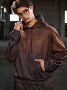 Manfinity VCAY 2pcs Men's Casual Knitted Loose Fit Hooded Long Sleeve Sweatshirt & Elastic Waist Straight Leg Pants Set, For Fall Winter - Burgundy - View 3