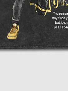 ROMWE MEN Street Life Men's Portrait Printed Crinkle Short Sleeve Basketball Jersey Style T-Shirt, Suitable For Daily Wear In Spring And Summer, School - Black - View 6