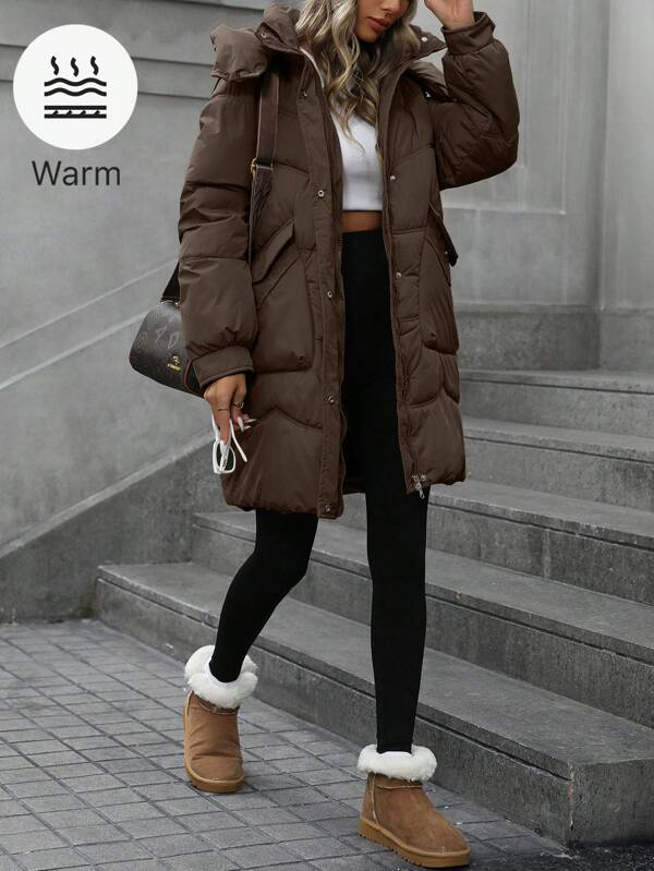 Aveloria Casaco de inverno casual moderno com capuz e bolso grande, caimento solto, comprimento médio, acolchoado, com isolamento sintético de poliéster, casaco de inverno para roupas de inverno