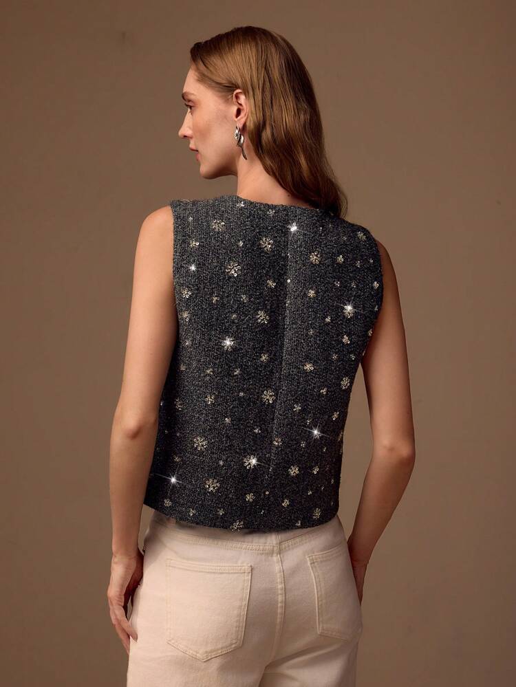WOMEN WOOL BUTTON FRONT SEQUIN TANK TOP