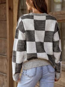 LanaWest Women Casual Checkerboard Pattern Front Button Cardigan, Suitable For Autumn/Winter - Black and White - View 2