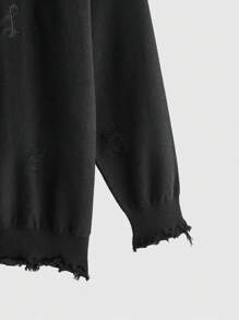 Mainfolk Áo len cổ tròn thêu họa tiết jacquard dáng rộng cỡ lớn dành cho nam, mặc đi chơi, thời trang đường phố, mùa thu đông - màu đen - Xem 4