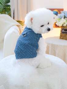 PETSIN 1 件装宠物狗蓝色休闲时尚外套背心带牵引绳，狗衣服 - 藍色 - 查看 2