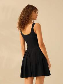 CAJUNI 女士 V 领无袖装饰蝴蝶结黑色短裙，假日休闲沙滩夏装 - 黑色 - 查看 6