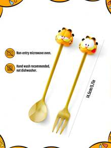 GARFIELD | SHEIN 3D Cat Shaped Metal Spoon And Fork Set - Gold - View 3