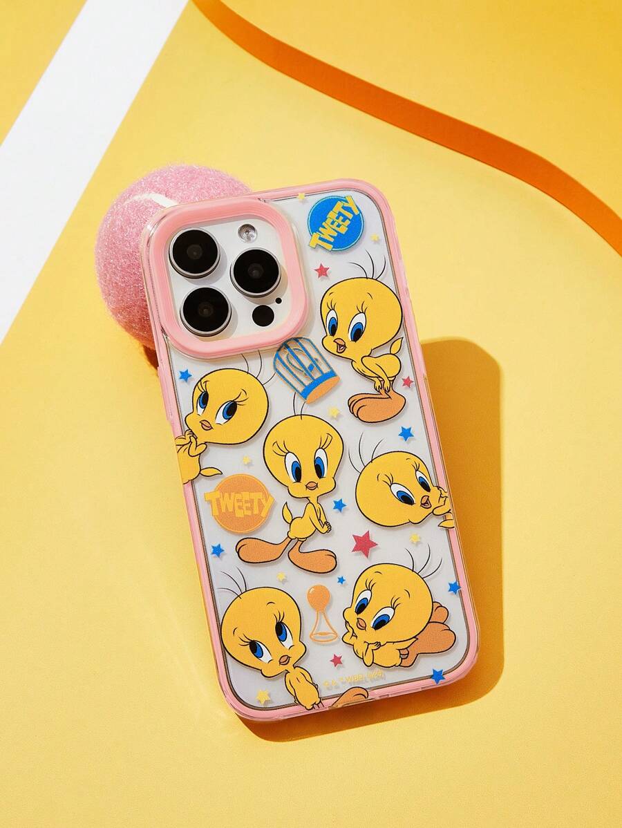 LOONEY TUNES X SHEIN Funda de teléfono con marco semi transparente y estampado de animal, compatible con iPhone - transparente - Ver 1