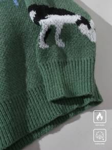 Manfinity Hypemode 男士休闲奶牛印花圆领长袖毛衣，秋冬，男士图案毛衣，男士针织衫，男士毛衣，图案毛衣，奶牛图案毛衣