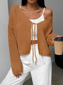 Chiquease Sheer Loose Ties Cardigan For Women Fall Cloth For Women - Yellow - View 6