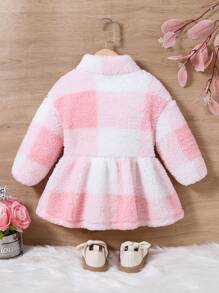 Gestrickte karierte flauschige Jacke mit Kapuze für Kleine Mädchen