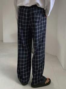 DAZY 男士休闲格子直筒裤，适合秋季 - 藍白色 - 查看 2
