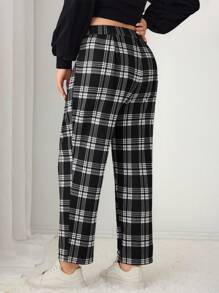 Mulvari 大码格子图案休闲宽松裤，适合户外使用 - 黑與白 - 查看 2