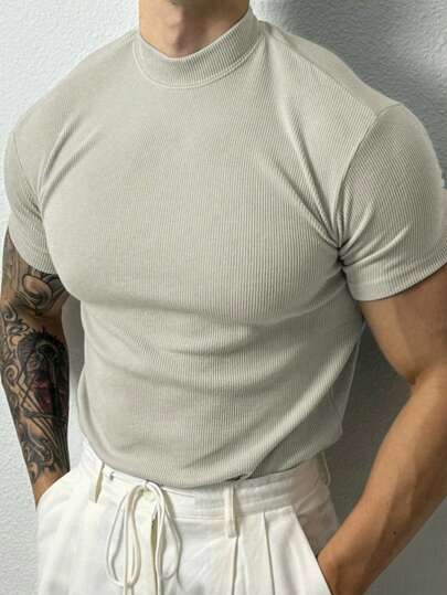 Gym Rark Herren Sport Kurzarm Sport T-Shirt - Training & Gym & Workout, Lässig Kompression feuchtigkeitsableitend, schnelltrocknend, hellgrau, Slim Fit, gestrickter Stoff, Rundhalsausschnitt, hohe Dehnbarkeit - Boyfriend-Stil, Herren Einfarbig Band Kragen Kurzarm Lässig Sport T-Shirt Workout Tops Gym Top atmungsaktiv Passform Shirt Rundhals