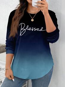 SHEIN LUNE Áo nỉ cổ tròn rộng rãi in họa tiết ombre giản dị tối giản cỡ lớn, mùa thu/đông - Nhiều màu - Xem 4