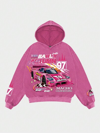 Street Life Men's Street Style Vintage Wash Race Car Graphic Hoodie