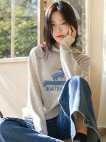 DAZY 女式撞色图案连帽套头衫秋季 - 杏色 - 查看 3