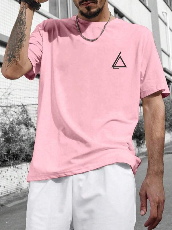 Manfinity Hypemode Tricou cu mânecă scurtă cu imprimeu geometric minimalist minimalist pentru bărbați