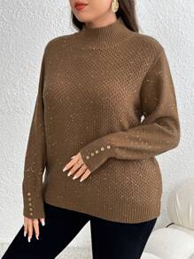 SHEIN Clasi 大码女式立领长袖宽松套头毛衣，秋冬季休闲