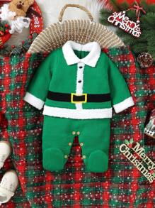Pelele de bebé niño con estilo navideño, esencial para bebés. Diseño clásico con elemento de Papá Noel, cuello pequeño para mayor ternura, mono de manga larga para comodidad y calidez, haciendo que tu bebé sea el centro de atención durante las fiestas