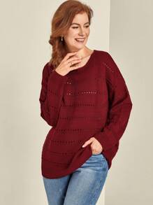 Suéter de punto holgado con caída de hombros de unicolor para otoño para mujeres talla grande