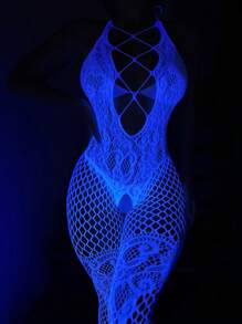 Women's Sexy Bodystocking In Glow-In-The-Dark Blue Lingerie - White - View 6