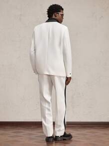 AKNOTIC Formal Set de chaqueta y pantalón de traje de manga larga con cuello de solapa y bloqueo de color para hombre, adecuado para otoño - Blanco y Negro - View 11