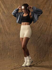 VARSITIE Jesienno-zimowa kurtka z kapturem z długimi rękawami i zamkiem błyskawicznym, damska kurtka sportowa, kurtka do jogi, kurtki do ćwiczeń, kurtka do ćwiczeń Shein Sport Seamluxe, damska kurtka do ćwiczeń