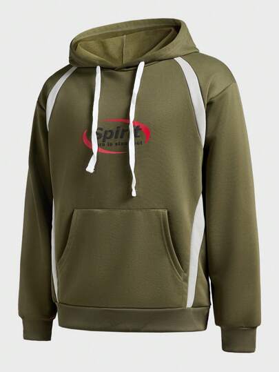 Manfinity Sport Corelite Sudadera informal con capucha con cordón, de manga larga y estampado de letras para hombres, para otoño