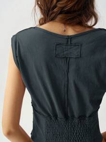 Bohemela 女士度假 V 领无袖紫色 T 恤 - 深灰色 - 查看 2