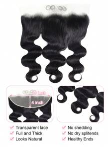 13x4 蕾丝前部闭合头发波浪自由部分透明蕾丝预拔发际线人发蕾丝前部闭合自然黑色 - SNatural - 查看 4