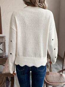 EMERY ROSE Women's Casual Heart Pattern V-Neck Drop Shoulder Long Sleeve Sweater, Autumn/Winter - Apricot - View 2