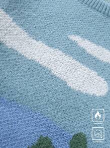 Manfinity Hypemode 男士休闲奶牛印花圆领长袖毛衣，秋冬，男士图案毛衣，男士针织衫，男士毛衣，图案毛衣，奶牛图案毛衣