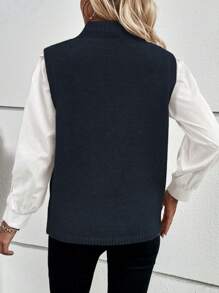 SHEIN LUNE Casual Retro Color-Blocking Criss-Cross Design Women Knitted Vest