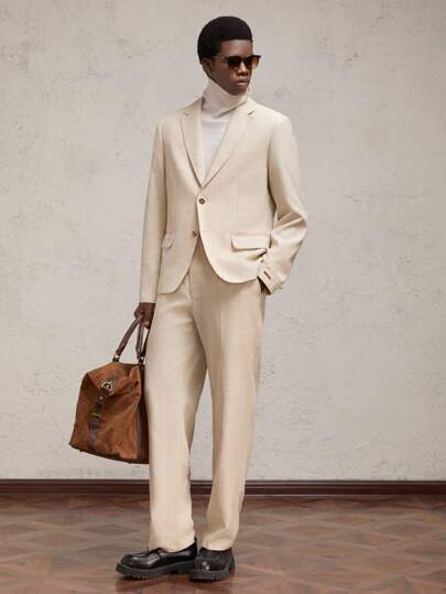 AKNOTIC Formal 2 Pieces Men's Woven Slim Fit Notched Collar Long Sleeve Jacket And Pants Suit Set, Appropriate For Office Wear