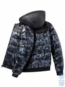 Manfinity Homme Cappotto imbottito casual con cappuccio, colletto con cerniera, maniche lunghe, con stampa Tintura a nodi, da uomo, adatto per l inverno