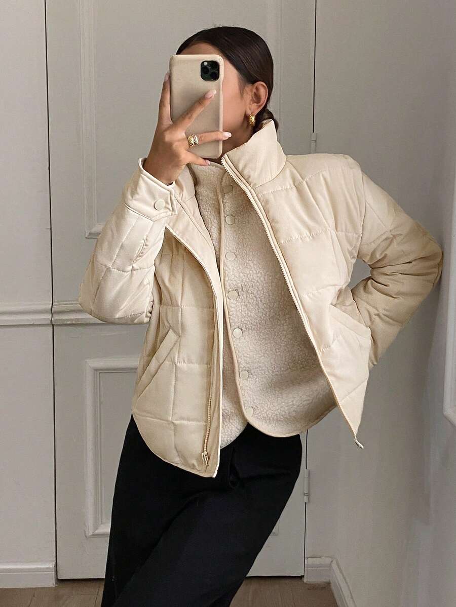 SHEIN Frenchy Women Casual 2 In 1 Padded Padded Coat For Autumn, Warm