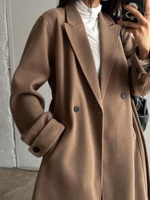DAZY Women's New Autumn Front Button Long Sleeve Simple Casual Trench Coat Women Jacket,Fall Women Clothes