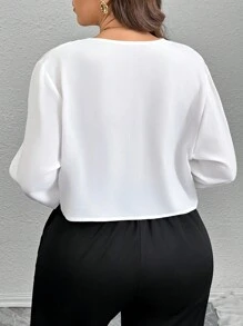 Firerie 大码白色露肩长袖衬衫，适合办公室/工作、下午茶、约会、音乐会和派对 - 白色 - 查看 2