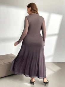 SHEIN Privé فستان كافتان مطبوع غرادياني للنساء كبيرات الحجم، بني اللون، مناسب للحفلات والعشاء - متعدد الألوان - مشاهدة 2