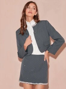 Enchnt Autumn/Winter Romantic Women's Grey Sparkling Diamond Polka Dot Long Sleeve Sweetheart 
 Elegant Jacket,For Halloween&Thanksgiving&Christmas Party