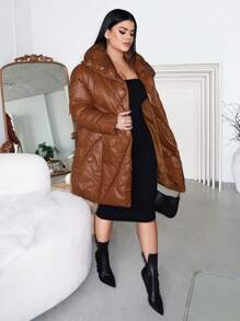 SHEIN SXY Sexy Casual Long Padded Coat For Women - Brown - View 5
